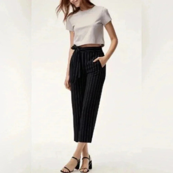 Aritzia Wilfred Jallade Stripe cropped 90s preppy trouser Pants black and white - Picture 1 of 12